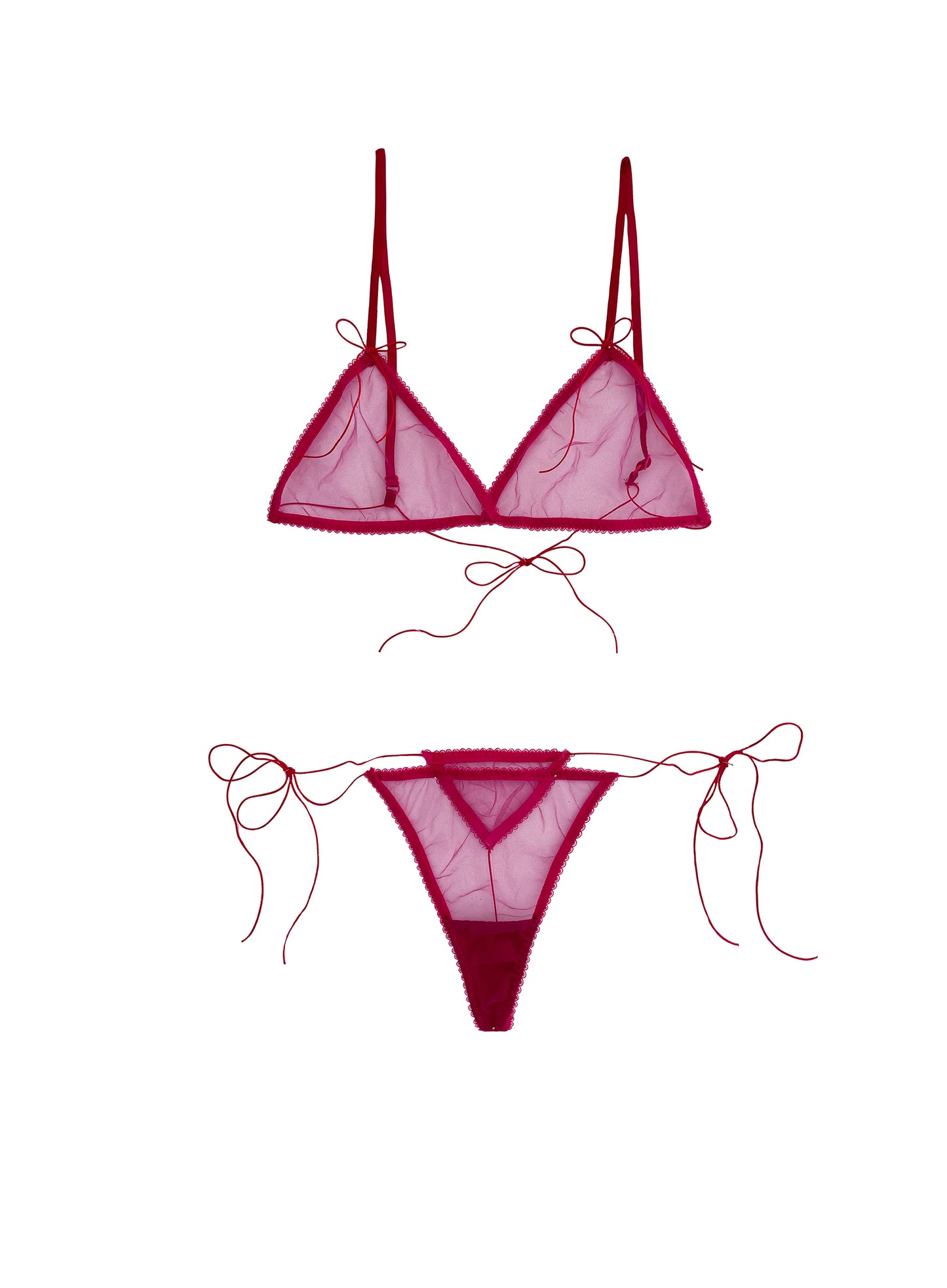 Sheer pink tie-side lingerie set