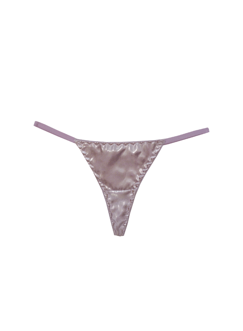 Luxury silver micro t-bar thong with violet elastic trim and decorative heart bow, low-rise design, handmade in London lingerie