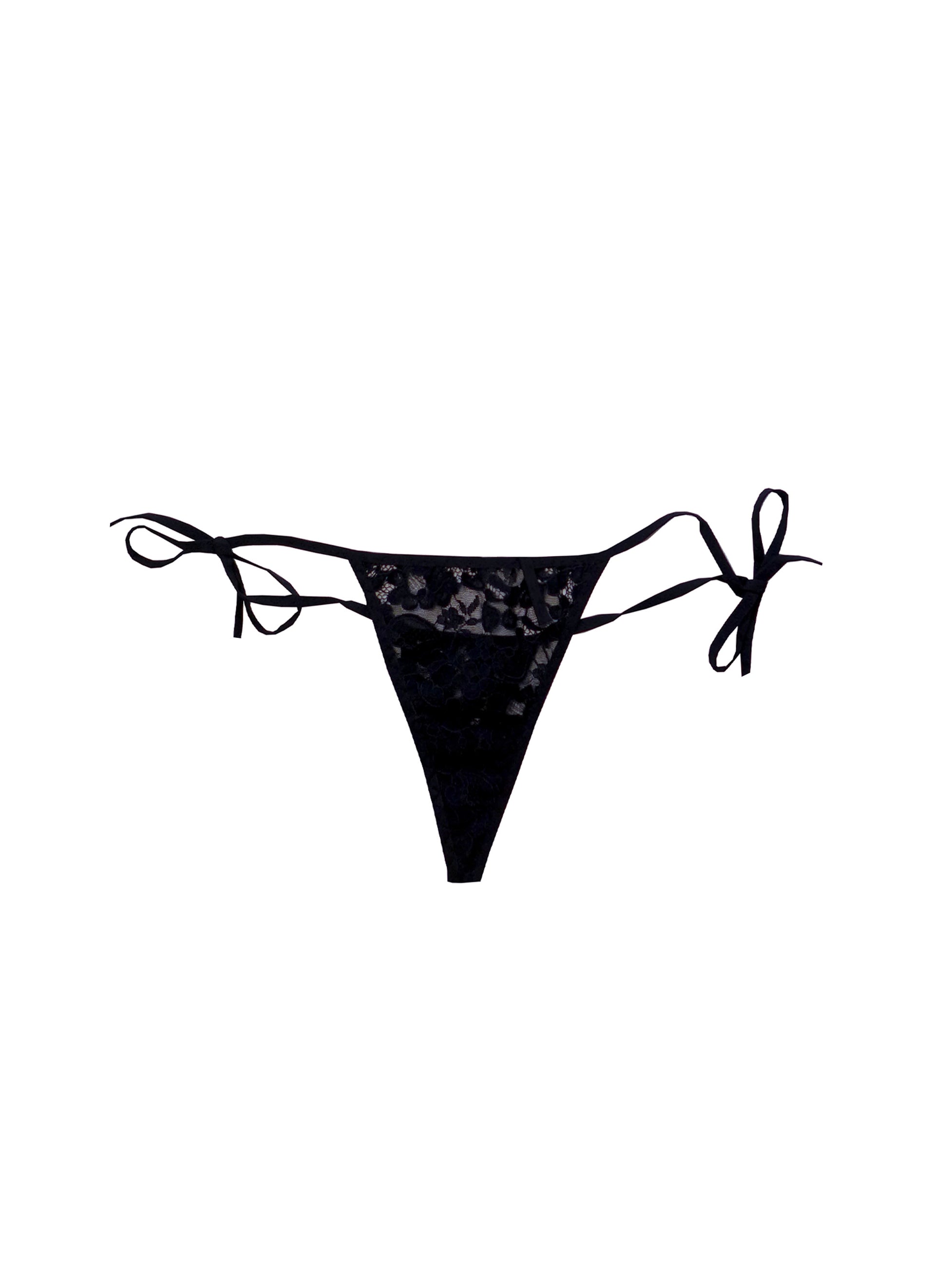 Black lace tie side thong