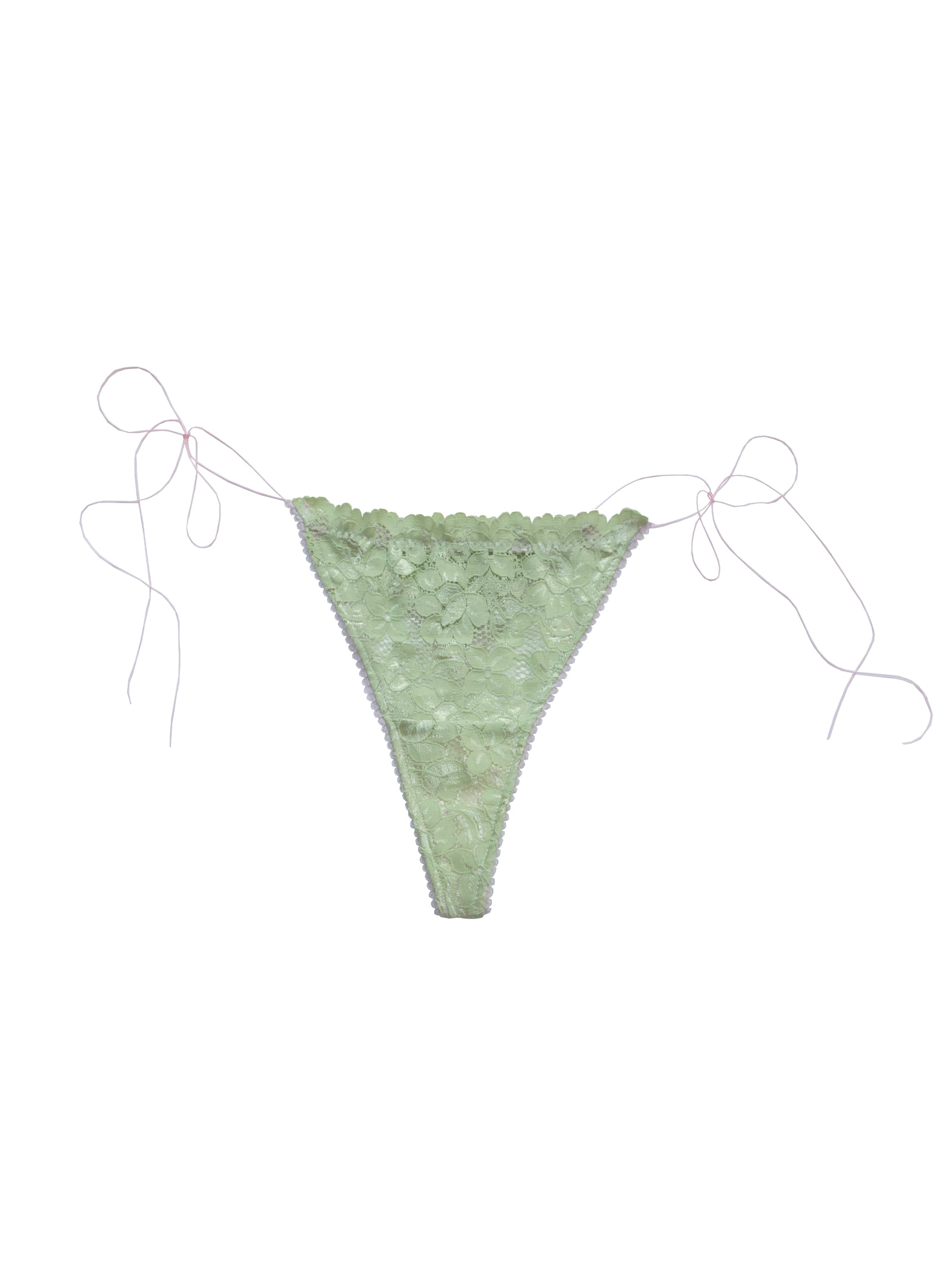 Lace g-string with pink ties