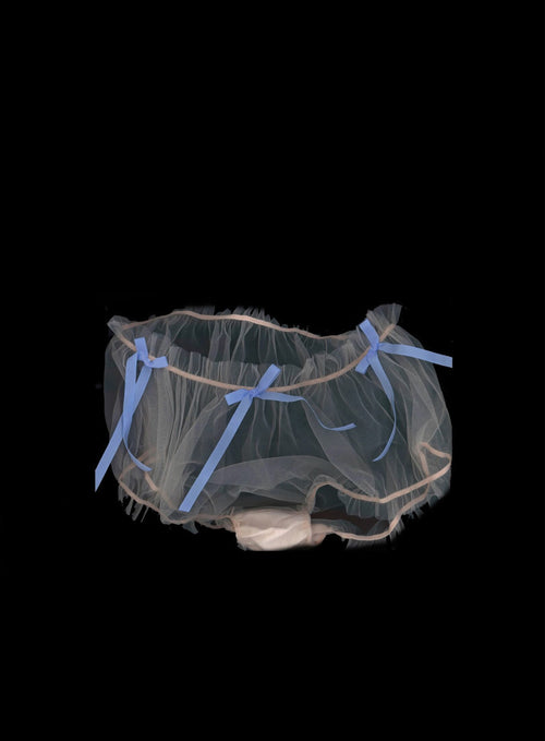 Luxury Lola black embellished tulle bloomers with soft wide elastic waistband, high-waisted design on black background, handmade in London