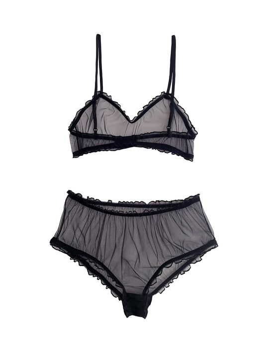 Maya black frilly lingerie set